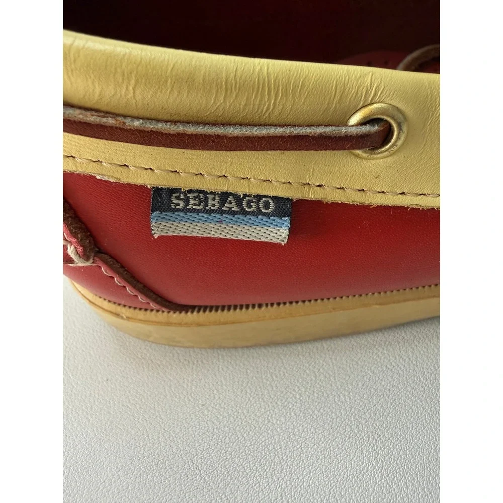 Sebago Docksides Boat Shoes Red Yellow Green Leather Vintage Handsewn Mens 9